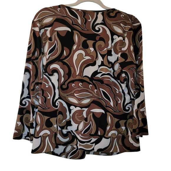 Vintage Y2K Abstract Floral Brown Top Blouse Buckle Front Detail Size L Cato - Picture 2 of 9